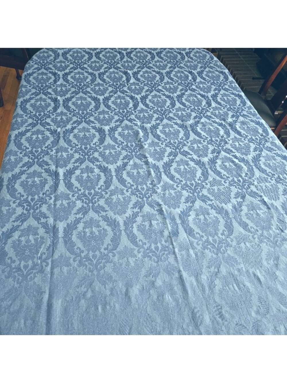 JCP Home JcPenney Tablecloth Damask Blue Floral Scroll Motif 82 x 56 in